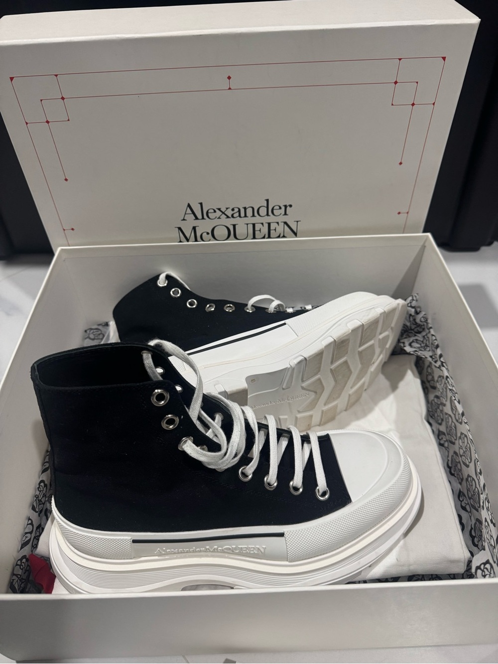 Alexander McQueen Black and White High-Top Canvas Platform Sneakers